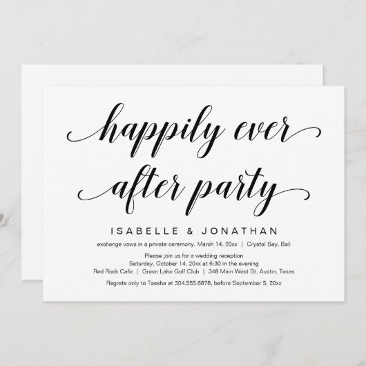 Invitation Fuite en Amoureux pour un Mariage, Écriture Noire (Devant / Derrière)