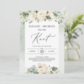 Invitation Fuite en eucalyptus aquarelle roses blanches (Debout devant)