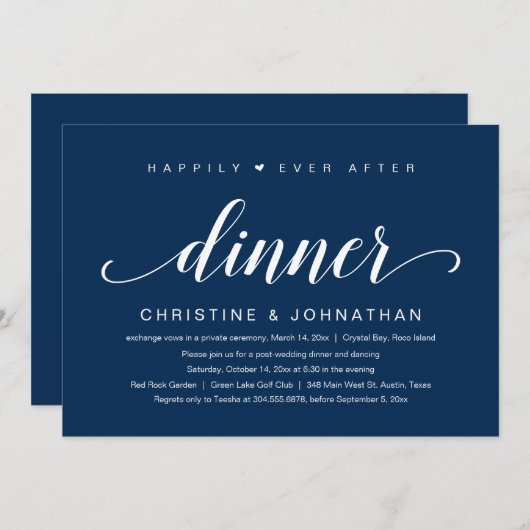 Invitation Fuite en mariage, dîner de bonheur éternel Invit (Devant / Derrière)