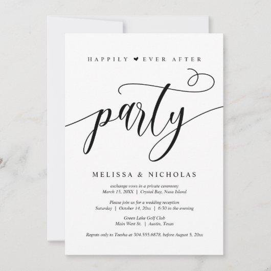 Invitation Fuite en mariage, fête de bonheur éternel (Devant)