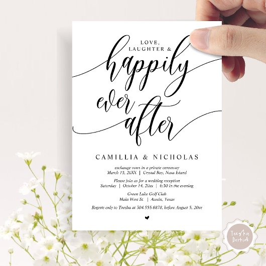 Invitation Fuite en mariage, fête de bonheur éternel