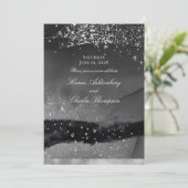 Invitation Fumé Gris Noir & Parkling Silver Mariage moderne (Debout devant)