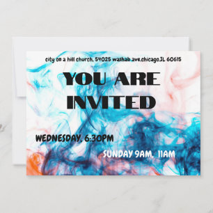 Invitation Fumée Aquarelle Bleue Vibrante