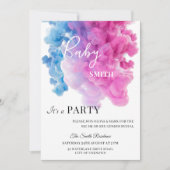 Invitation Fumée bleue et rose Bébé Fête de la Révélation de  (Devant)