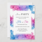 Invitation Fumée bleue et rose Bombe Bébé Genre Revey Party (Devant)