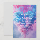 Invitation Fumée bleue et rose Coeur Genre Revela Party (Devant / Derrière)