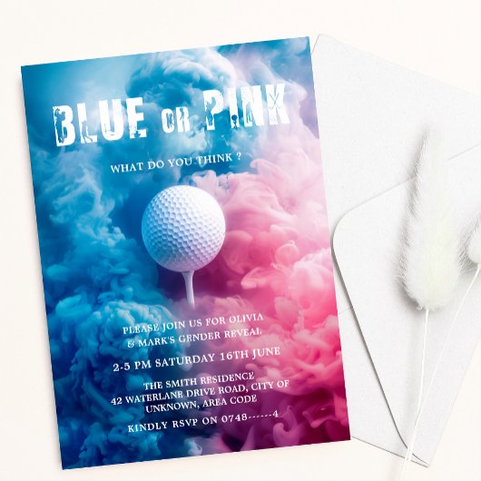 Invitation Fumée bleue et rose Golf Sport Thème Sexe Révéler