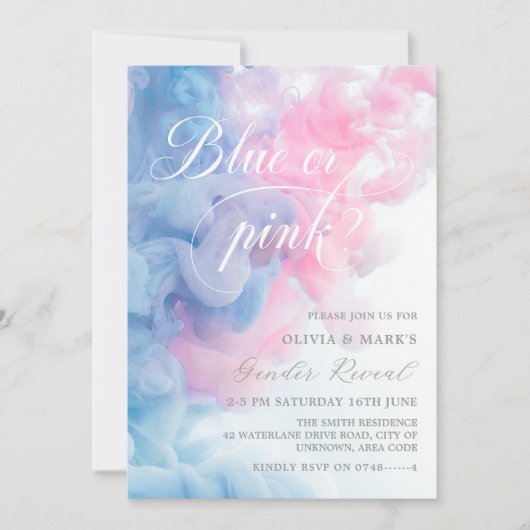 Invitation Fumée bleue et rose Révélation de genre (Devant)