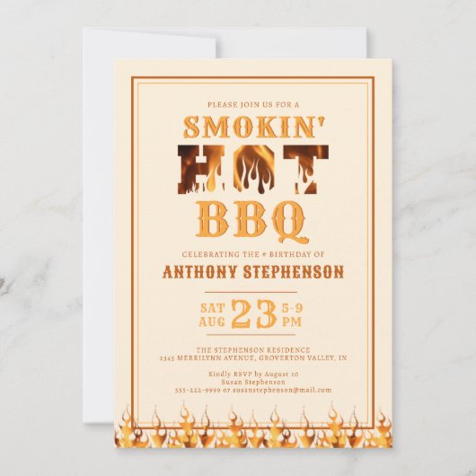 Invitation Fumée d'anniversaire Hot BBQ Party (Devant)