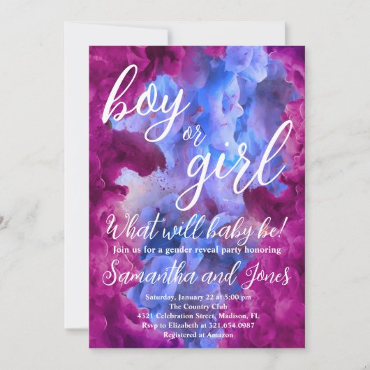 Invitation Fumée rose bleu Fête de la révélation de genre (Devant)