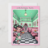 Invitation Fun 1950s Diner Birthday Cake Mint Pink (Devant)