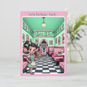 Invitation Fun 1950s Diner Birthday Cake Mint Pink (Debout devant)