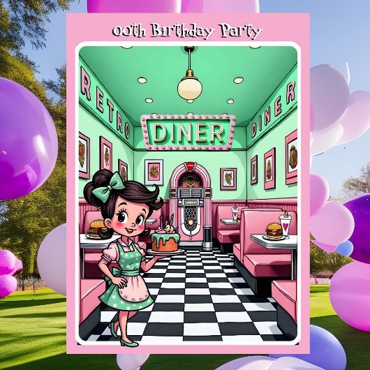 Invitation Fun 1950s Diner Birthday Cake Mint Pink