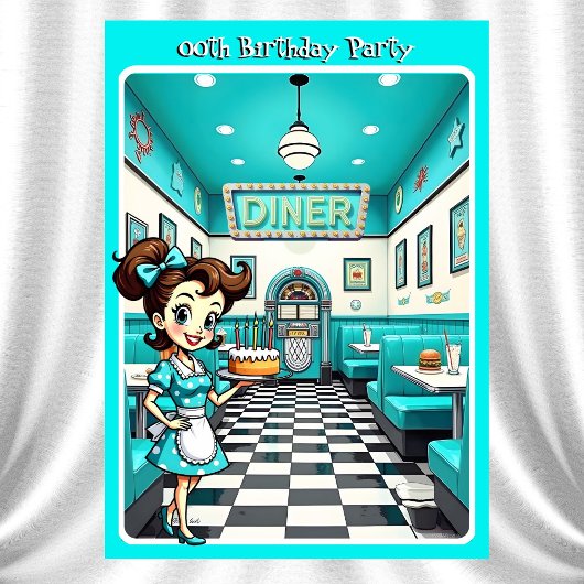 Invitation Fun 1950s Retro Diner Birthday Cake Aqua