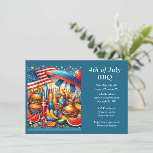 Invitation Fun 4 juillet Rouge Blanc Bleu (Debout devant)