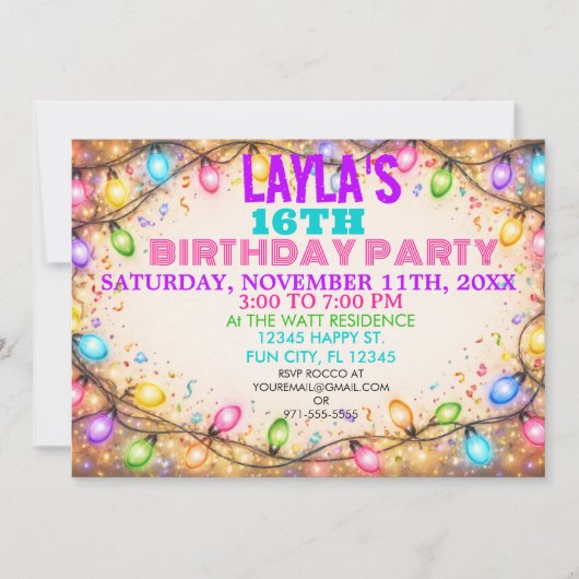 Invitation Fun and Festive String Lights Unisex Birthday (Devant)