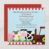 Invitation Fun Animal Barnyard fête d'anniversaire (Devant / Derrière)
