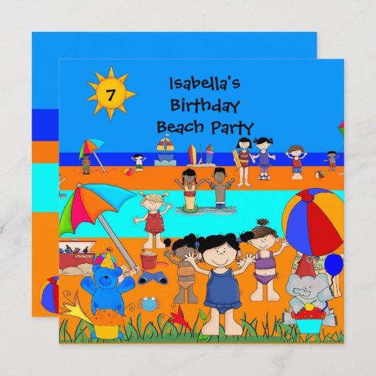 Invitation Fun Anniversaire de enfant Party Beach (Devant / Derrière)