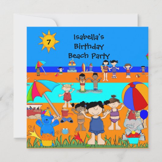 Invitation Fun Anniversaire de enfant Party Beach (Devant)