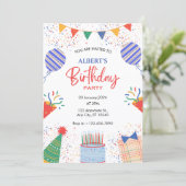 Invitation Fun Anniversaire fête coloré ballons (Debout devant)