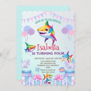 Invitation Fun arc-en-ciel requin anniversaire ballon fête fa