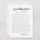 Invitation Fun Baby Facts Jeu avec réponses Baby shower Card (Devant)