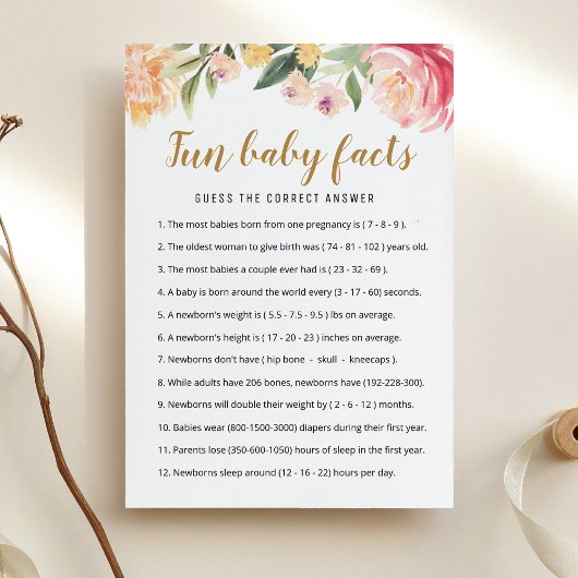 Invitation Fun Baby Facts Jeu avec réponses Baby shower Card