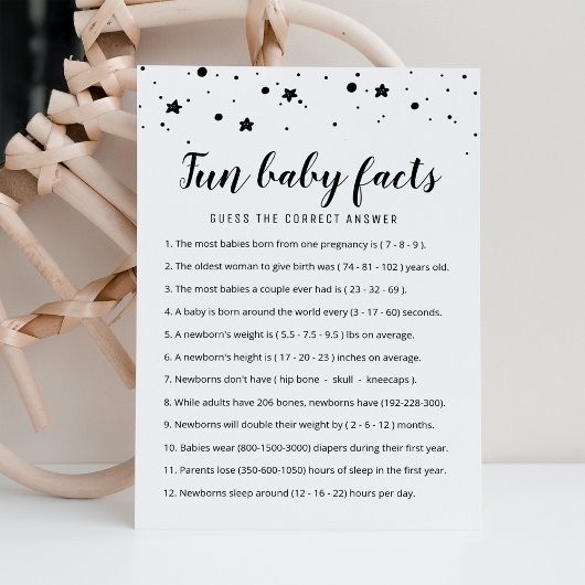 Invitation Fun Baby Facts Jeu avec réponses Baby shower Card