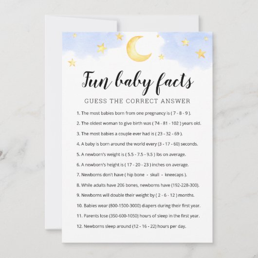 Invitation Fun Baby Facts Jeu avec réponses Baby shower Card (Devant)