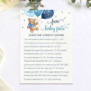 Invitation Fun Baby Facts Jeu Baby shower Teddy Bear Card