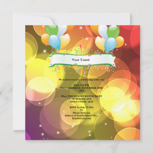 Invitation Fun Balloons Streamers Fête (Dos)