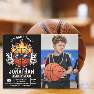Invitation Fun Basketball Birthday boy with photo