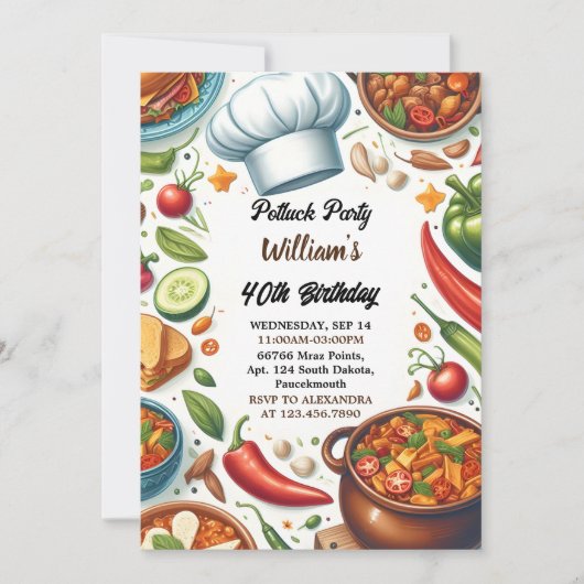 Invitation Fun Bbq Taco Chef Soup Potluck Party 40e anniversa (Devant)
