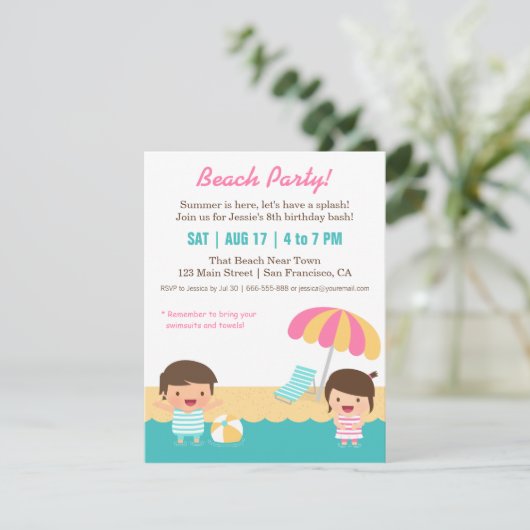 Invitation Fun Beach Birthday Party (Debout devant)