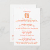 Invitation Fun Beach Flip Flops Orange Wedding Intinerary (Devant / Derrière)