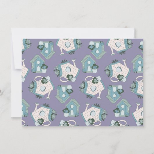 Invitation Fun Birdhouse Design Purple Blue White (Devant)