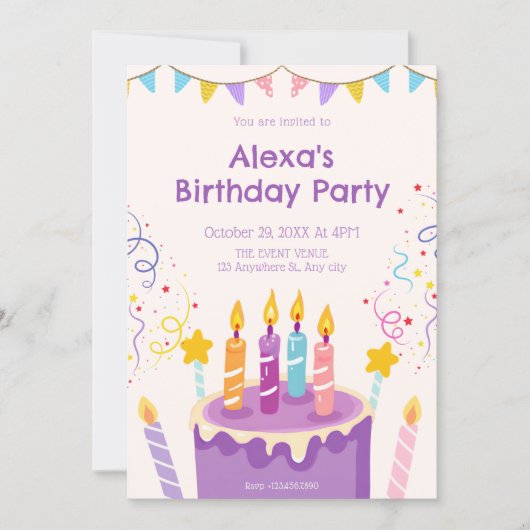 Invitation Fun birthday cake candy  (Devant)