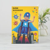 Invitation Fun Birthday Flying Superhero fauteuil roulant (Debout devant)