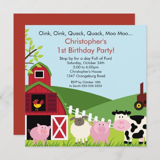 Invitation Fun Birthday Party (Devant / Derrière)