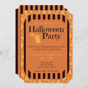 Invitation Fun Black Orange Ghost Cute Halloween Party