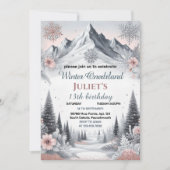 Invitation fun bleu fille neige hiver Onederland 13e annivers (Devant)