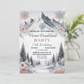 Invitation fun bleu fille neige hiver Onederland 13e annivers (Debout devant)
