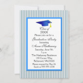 Invitation Fun Blue and White Stripe Gradupe Party (Devant)