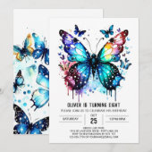 Invitation Fun Blue Butterfly Boy (Devant / Derrière)