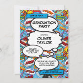 Invitation Fun Blue Comic Book de la fête de graduation moder (Devant)