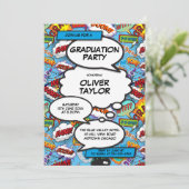 Invitation Fun Blue Comic Book de la fête de graduation moder (Debout devant)