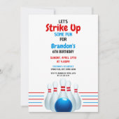 Invitation Fun Blue & Red Bowling Kids 6e anniversaire (Devant)
