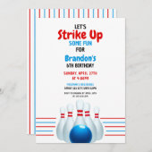Invitation Fun Blue & Red Bowling Kids 6e anniversaire (Devant / Derrière)