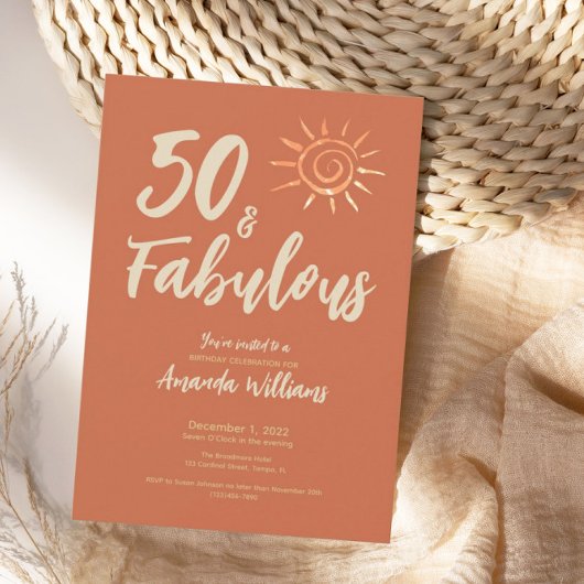 Invitation Fun Boho 50 et Fabulous Terracotta Anniversaire