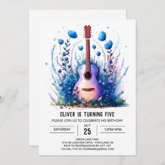 Invitation Fun Boho Guitar Boy Anniversaire (Devant / Derrière)
